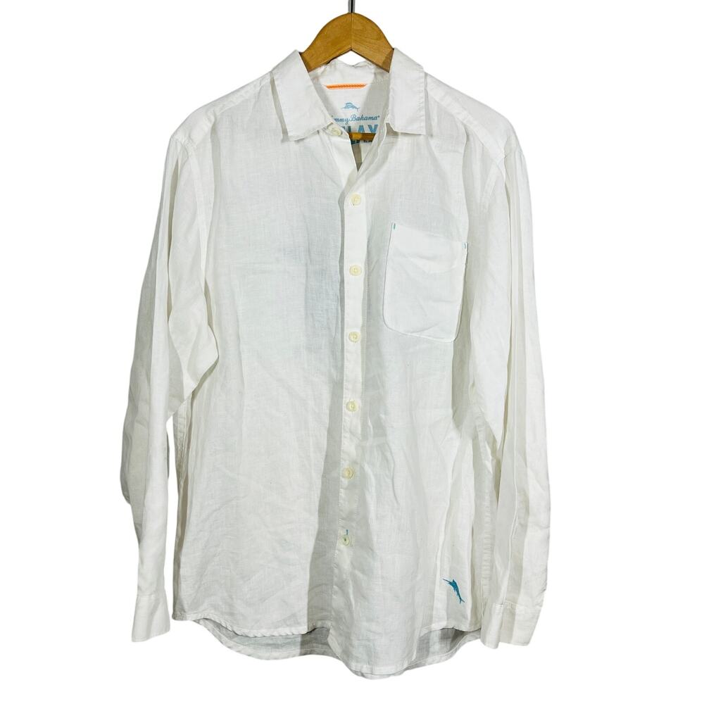 Tommy Bahama LS Button Down Linen Shirt Texas White Casual Resort - M